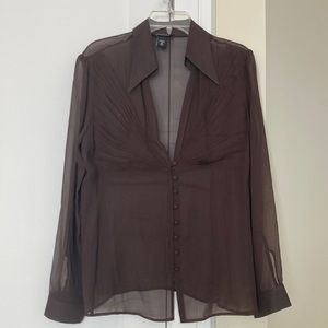100% MODA sexy semi- sheer blouse in chocolate brown. SIZE M